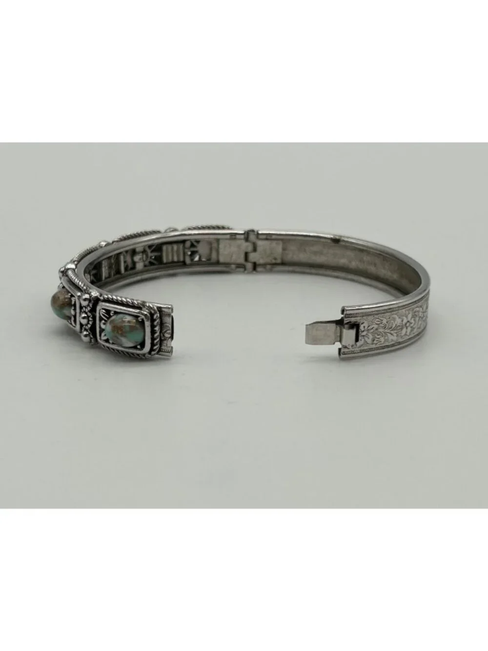 SHP Faux Turquoise Panel Link Bracelet Southwestern Silver-tone Costume Jewelry